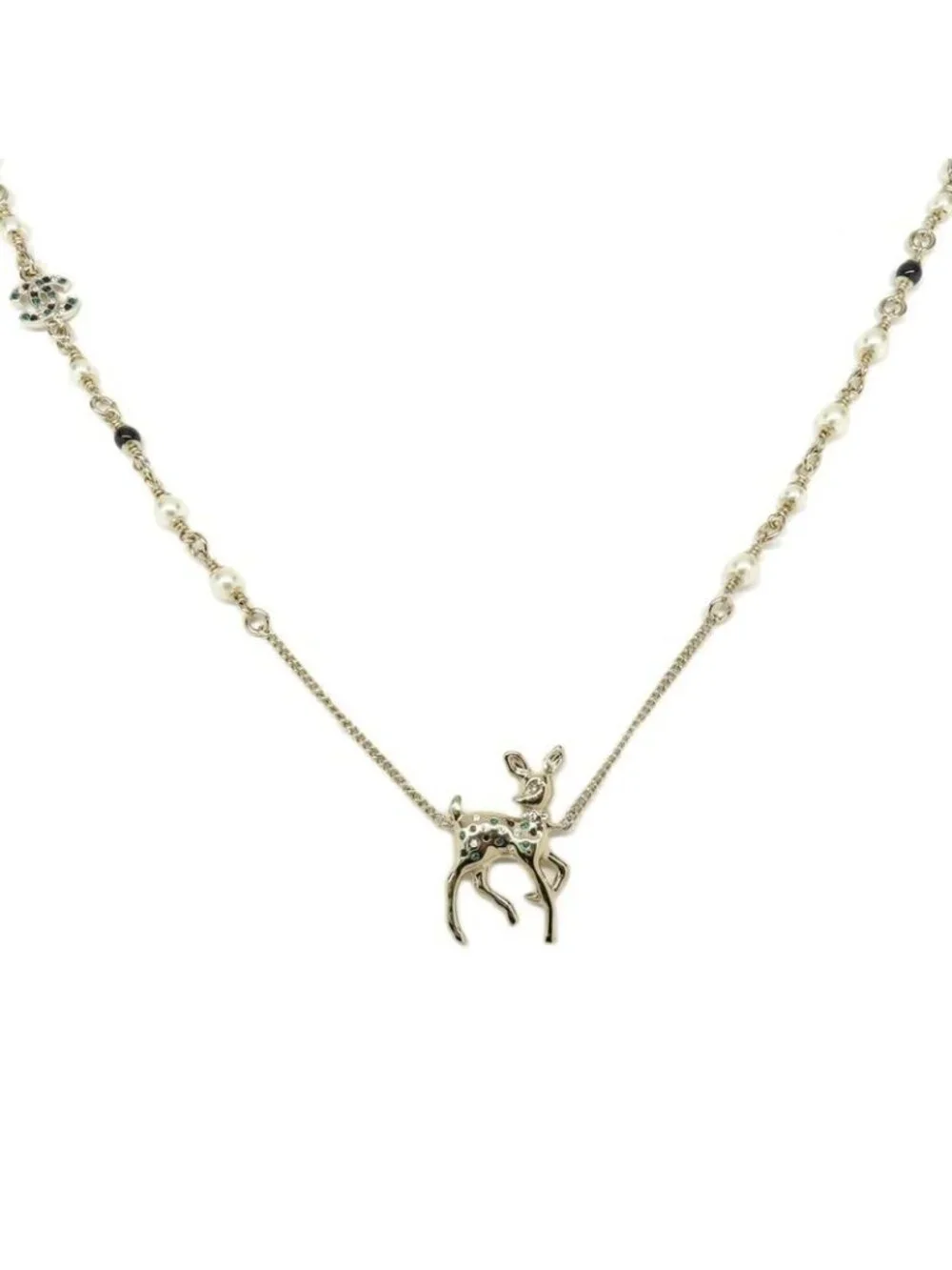 Chanel Bambi Necklace Faux Pearl Gold Stone Accessory